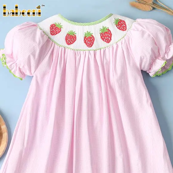 Bella fragola del bambino rosa a quadretti grembiule del vestito-BB2356