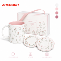Lot de tasses à café en céramique de 11 oz avec coffret cadeau, motif floral et sous-verres ronds festonnés pour cadeaux de mariage