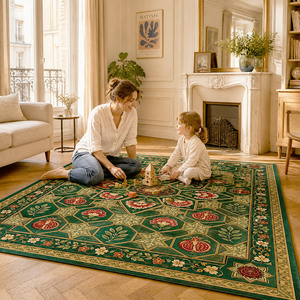Alfombra Floral Vintage Verde Oscuro, Antideslizante de TPR, Plegable y Lavable, para Sala de Estar, Dormitorio, Habitación Infantil, Alfombra Grande de Lujo Personalizada - Product Image 1