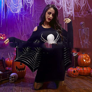 King Mcgreen Star Robe à manches chauve-souris pour femmes Halloween Spider Web Print, Robes portefeuille à manches longues, Vestidos décontractés - Product Image 1