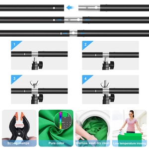 Vente en gros PULUZ 1x2m support de <span class=keywords><strong>fond</strong></span> <span class=keywords><strong>vert</strong></span> en forme de T avec clips trépied réglable pour la prise de vue - Product Image 4