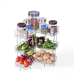 Estante de almacenamiento metálico de tres niveles para organización de alimentos en la cocina, apilable, diseño moderno, tipo vertical. - Product Image 1