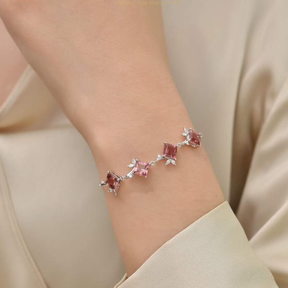 Aimgal ювелирные изделия Роскошные ювелирные изделия 18 карат платина розовый шпинель D0.5ct d0.15ct бриллиантовые браслеты