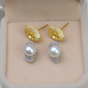 Pendientes de Plata S925 con Perlas y Pluma, Largos, para Joyería DIY, con Bandeja Vacía Dorada Vintage 1231 - Product Image 1