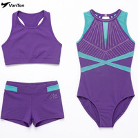 Justaucorps de gymnastique pour filles VANTEN sur mesure, bleu marine et rose, sans manches, avec strass, justaucorps respirant