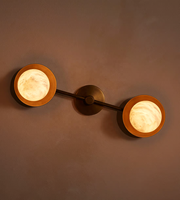 Applique murale double en alabâtre, design moderne, pour couloir de villa ou hôtel, avec abat-jour globe en marbre et finition laiton antique, type Cara