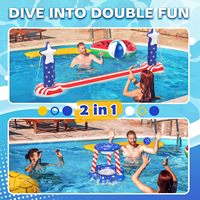 Ensemble de jeux et jouets de piscine pour le 4 juillet, filet de volley-ball gonflable 2 en 1 et panier de basket-ball, jouet de volley-ball flottant sur l'eau pour fête d'été