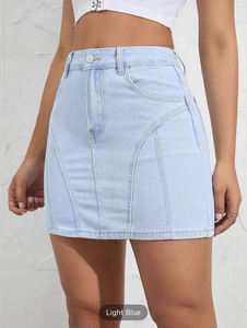 Minifalda vaquera retro, minifalda sexy ajustada a la cadera, línea de moda femenina, Falda vaquera con costuras - Product Image 4