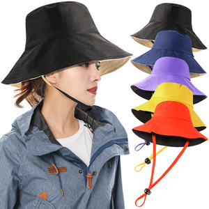 Breathable Wide Brim Sun Hat With Windproof Rope For Fishing Outdoor Activities Adult Sports Cap Solid Color - Product Image 2