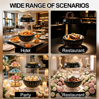 Plat à réchaud rond noir et or avec couvercle suspendu pour buffet, idéal pour hôtels, restaurants, traiteurs et banquets de mariage
