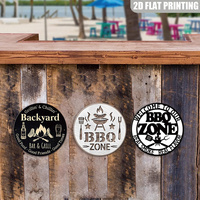 Letrero Redondo Metálico Vintage de Grillin and Chillin para Patio y Cocina al Aire Libre, Decoración de Pared para Barbacoa