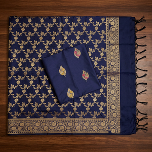 Ensemble de vêtements en soie Katan exclusif, trois pièces, avec des détails de tissage Zari et Meena, élégant et tissé, idéal pour les mariages et les fêtes. - Product Image 1