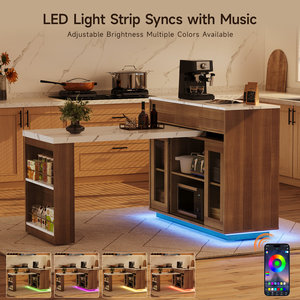 Îlot de cuisine moderne SENYU en bois avec plateau en marbre, rangement multifonctionnel et station à café intégrée - Product Image 6