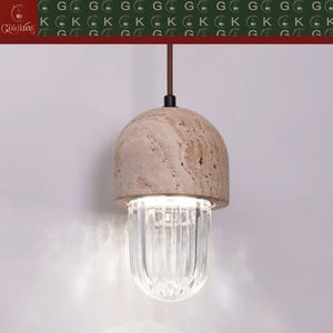 GOLDKING Plafonnier d'angle <span class=keywords><strong>beige</strong></span> en <span class=keywords><strong>travertin</strong></span> pour chambre et salon, avec verre côtelé transparent et cordon marron <span class=keywords><strong>clair</strong></span>, OEM ODM, directement de l'usine - Product Image 6