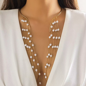 Collier ras du cou tendance avec perles, étoiles et chaîne à pampilles pour femme, accessoires de mode, bijoux sexy pour la poitrine, cadeaux - Product Image 1