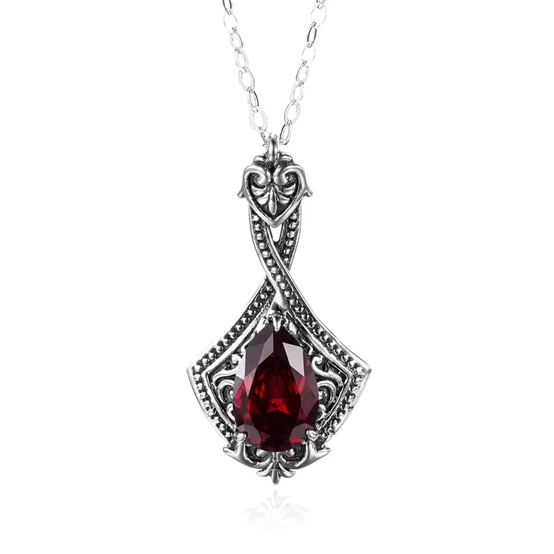 Tinh Tế Tôn Giáo Garnet Đá Quý Trang Sức Mặt Dây Chuyền Vintage Thanh Nhã Sterling Silver Pendant Necklaces Drop Shipping