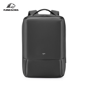 Kingsons Laptop <b>Backpack</b> 20-35L Large Capacity Business Travel Unisex <b>Black</b> Solid Color Shoulder Straps - Product Image 4