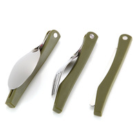 Vaisselle de pique-nique de Camping en plein air Portable voyage ensemble de 3 pièces de couteaux pliants en acier inoxydable fourchettes cuillères sac vert militaire