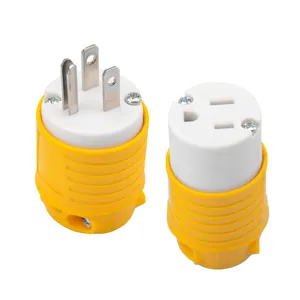S2 10PCS Electrical Replacement Plug Extension Cord Ends Yellow Shell 125V 15A 2Pole 3Wire NEMA 5-15P 3-Prong Straight Blade