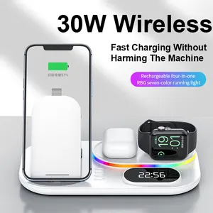 Design 2024 Popular Products 5-in-1 BHD Foldable 20W Wireless Charger Electronic Clock And Ambient Light Minimalist