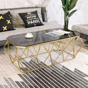 Table basse moderne <span class=keywords><strong>en</strong></span> fer et marbre doré, design nordique, luxe, pour salon, bureau, design moderne, plexiglas - Product Image 4