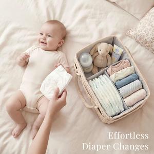 Nouvelle arrivée : Panier à couches pour bébé tressé et matelassé, grande capacité, multi-poches, organisateur de rangement portable pour la crèche, sac de transport - Product Image 5