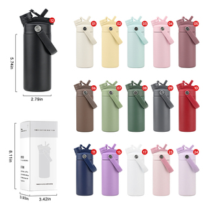 Custom Logo Double Wall <strong>Flask</strong> Ceramic Inner 14oz Wide Mouth Travel School Kids Insulated Stainless Steel Water Bottle <strong>with</strong> <strong>Straw</strong> - Product Image 3