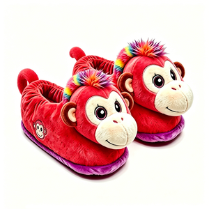 Pantuflas de Peluche de Mono Rojas con Pelo Arcoíris, Unisex, Suaves, para Interiores, de 3 Años en Adelante - Product Image 1