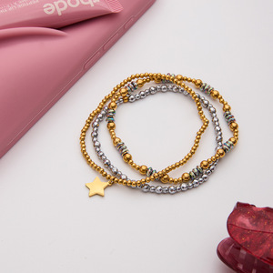 Bracelet en acier inoxydable à facettes avec breloque étoile, bijoux unisexes - Product Image 4