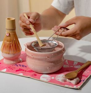 Elegant Pink Preparation <b>Set</b> Ceramic <b>Matcha</b> Bowl Bamboo Whisk Strainer and Accessories Traditional <b>Tea</b> Ceremony - Product Image 5