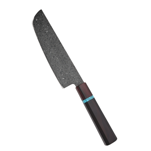 Cuchillo Nakiri de Acero de Damasco con Mango Octogonal de Madera Empalmada y Espaciador Turquesa, Hoja Afilada para Cortar Verduras y Frutas - Product Image 1