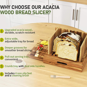 Trancheur à <span class=keywords><strong>pain</strong></span> en bois d'acacia avec logo personnalisé pour <span class=keywords><strong>pain</strong></span> fait maison - Guide <span class=keywords><strong>de</strong></span> découpe pliable en bambou avec plateau à miettes et plateau <span class=keywords><strong>de</strong></span> service extractible - Product Image 4