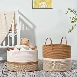 Cesta de Almacenamiento de Ropa y Mantas para Bebé de Algodón Tejido Multifuncional Ecológica de Primera Calidad con Asas para Juguetes de Guardería - Product Image 4