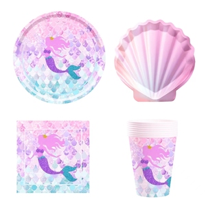 DAMAI - Juego de Vajilla Desechable Personalizado con Diseño de Sirena Rosa, Decoraciones para Fiestas Temáticas del Mar con Forma de Concha para Cumpleaños de Niñas - Product Image 5