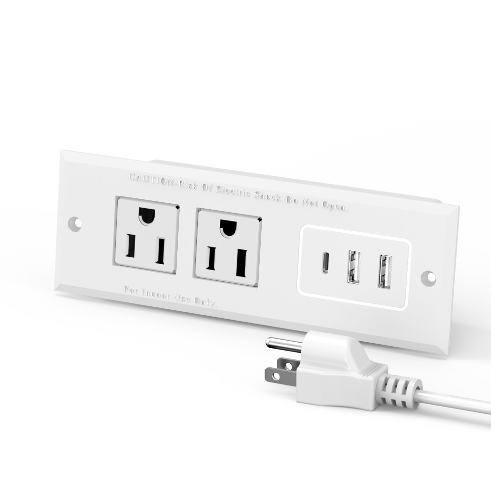 สีขาว-2 * ปลั๊กไฟ AC + 2 * USB-A + 1 * USB-C-US