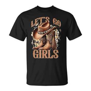 Camiseta Let's Go Girls con Estampado de Botas Vaqueras, Estilo Country Occidental, Unisex para Adultos, Cuello Redondo, Manga Corta, Impresión Digital - Product Image 1