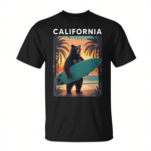 California Bear Surfing Beach T-shirt rétro noir pour hommes, taille L - Product Image 2
