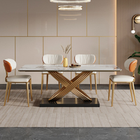 Ensemble Table et Chaises de Salle à Manger en Acier Inoxydable, Design de Luxe, Rectangulaire en Marbre, Style Moderne