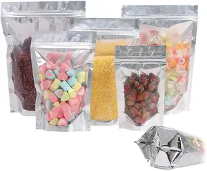 Plastic Bag Wholesaler Clear Silver Zip Lock Stand Up Aluminum Foil Food Mylar Pouch Bag For Food Nuts Packaging Bag