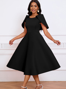 Robe pour femmes : col rond, taille cintrée, jupe midi évasée, <span class=keywords><strong>tenue</strong></span> élégante multicolore pour les fêtes/le bureau/les rendez-vous - Product Image 4