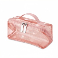 Sac à main en PVC rose brillant, sac de rangement transparent pour jeu de Mahjong américain avec poignée en cuir
