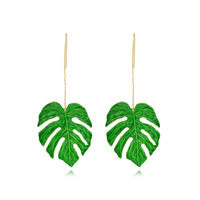 Boucles d'oreilles tendance en alliage avec feuilles de Monstera, longues, émaillées, motif dos de tortue, feuilles de bambou et de palmier, bijoux pour femmes, plage