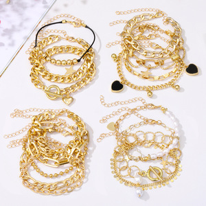 New Thick Link Chain Star Heart Bracelets <b>Set</b> <b>Gold</b> Plated Chunky Charm Bracelets <b>Bangles</b> Women Fashion Jewelry - Product Image 3