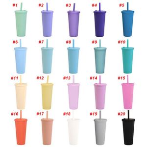 Cross-border Promotional Double-layer Plastic <b>Cups</b> with Lid and Straw Transparent Plastic Water Bottle 16OZ Drink <b>Cup</b> with logo - Product Image 3