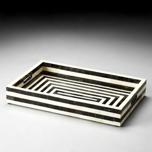 Bone Inlay Luxury Modern Geometric Design <b>Black</b> White <b>Serving</b> <b>Tray</b> Eco-Friendly Dishwasher Safe Reusable Decorative Accessory - Product Image 1