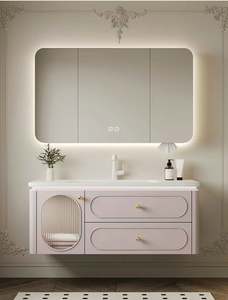 Spring Macaron French Rounded Corners Advanced Customized Design Wall Hung <b>Bathroom</b> <b>Vanity</b> with Smart Mirror - Product Image 6
