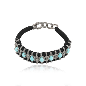 Pulsera de Hilo de Plata de Ley con Turquesa. Una exquisita pulsera de hilo de plata de ley 925 con vibrantes turquesas cabujón. - Product Image 3
