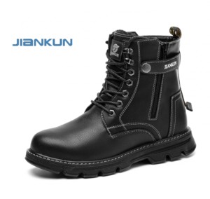 JIANKUN Bottes en microfibre imperméables unisexes certifiées CE pour hommes Bottes de travail d'hiver à fermeture éclair Chaussures de sécurité antidérapantes en cuir véritable pour hommes - Product Image 3
