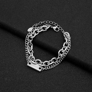 Hot Selling Simple Popular Design Double Layered Geometric <b>Chain</b> Bracelet Hiphop <b>Titanium</b> Steel Men's Bracelets Trendy Jewelry - Product Image 3