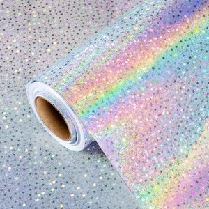 Iridescent Holographic Wrapping <b>Paper</b> <b>Roll</b> Pink Shiny Rainbow Star Pattern Gift <b>Wrap</b> for Party Decor - Product Image 2
